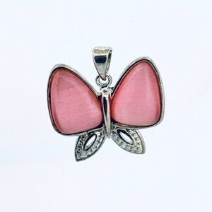 Brand New Sterling Silver 925 Pink Moonstone Butterfly Wings Pendant Charm, 6.1g